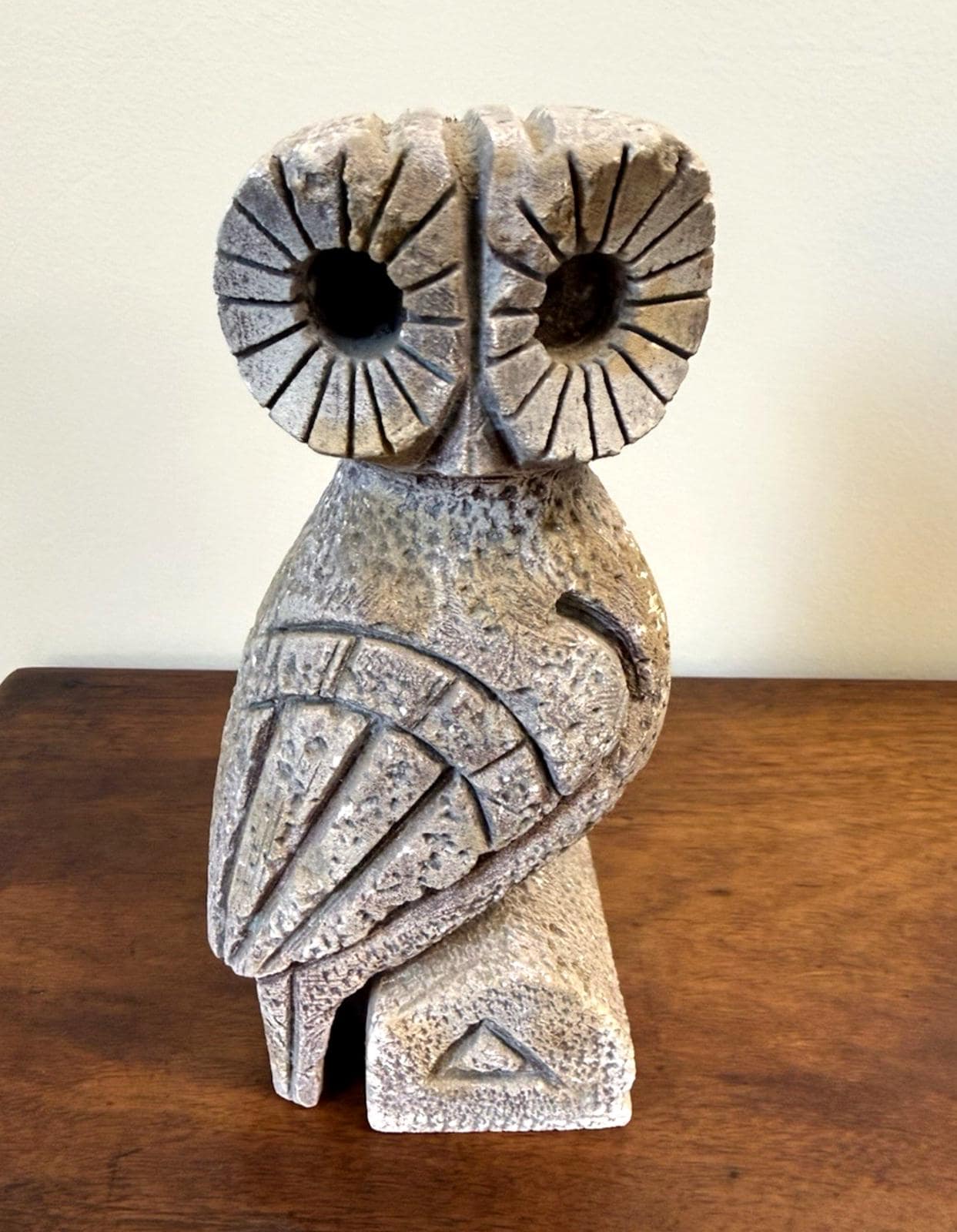Stone Owl Sculpture Figurine Vintage Hand Carved Brutalist Tribal Style 8&rdquo;