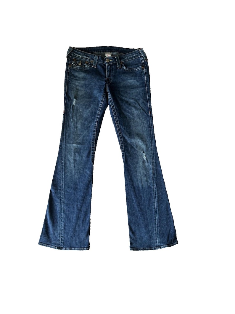 True Religion Y2K Bridget Jeans Womens 29 Low Rise Flare Denim Stitch USA Made image 1
