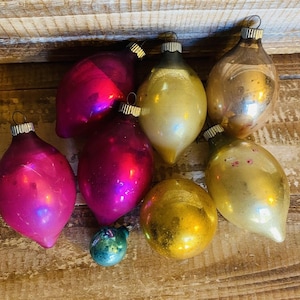 Lot of 8 Vintage Mid Century Shiny Brite Christmas Ornaments