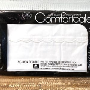 Vintage New Cannon Comfortcale Royal Family Full Flat Top Sheet White Scalloped