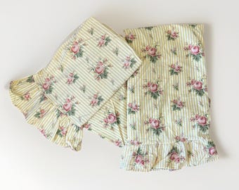 3pcs Ralph Lauren Sophie Brooke Twin Sheet Set Flat Fitted Sham Yellow W/Roses