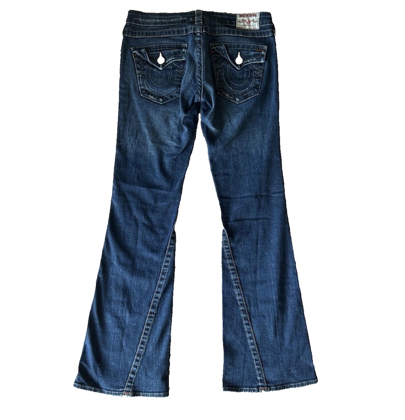 True Religion Y2K Bridget Jeans Womens 29 Low Rise Flare Denim Stitch USA Made image 2