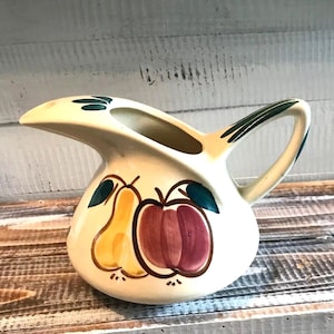 Vintage Purinton Pottery Jug Pitcher Fruit Pattern Apple Pear Ice Lip Slipware