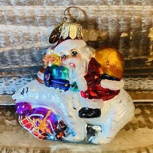 Vintage 1998 Christopher Radko Santa Riding on a Polar Bear Christmas Ornament