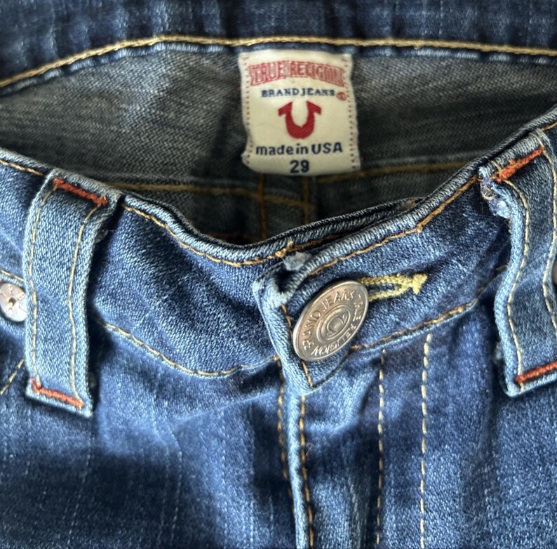 True Religion Y2K Bridget Jeans Womens 29 Low Rise Flare Denim Stitch USA Made image 4
