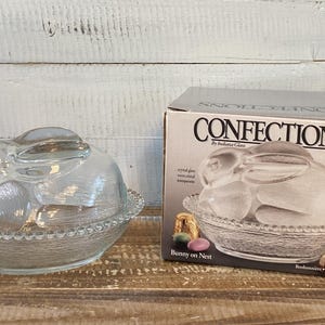Vintage Indiana Glass Bunny on Nest Candy Dish - Easter Collectible with Box