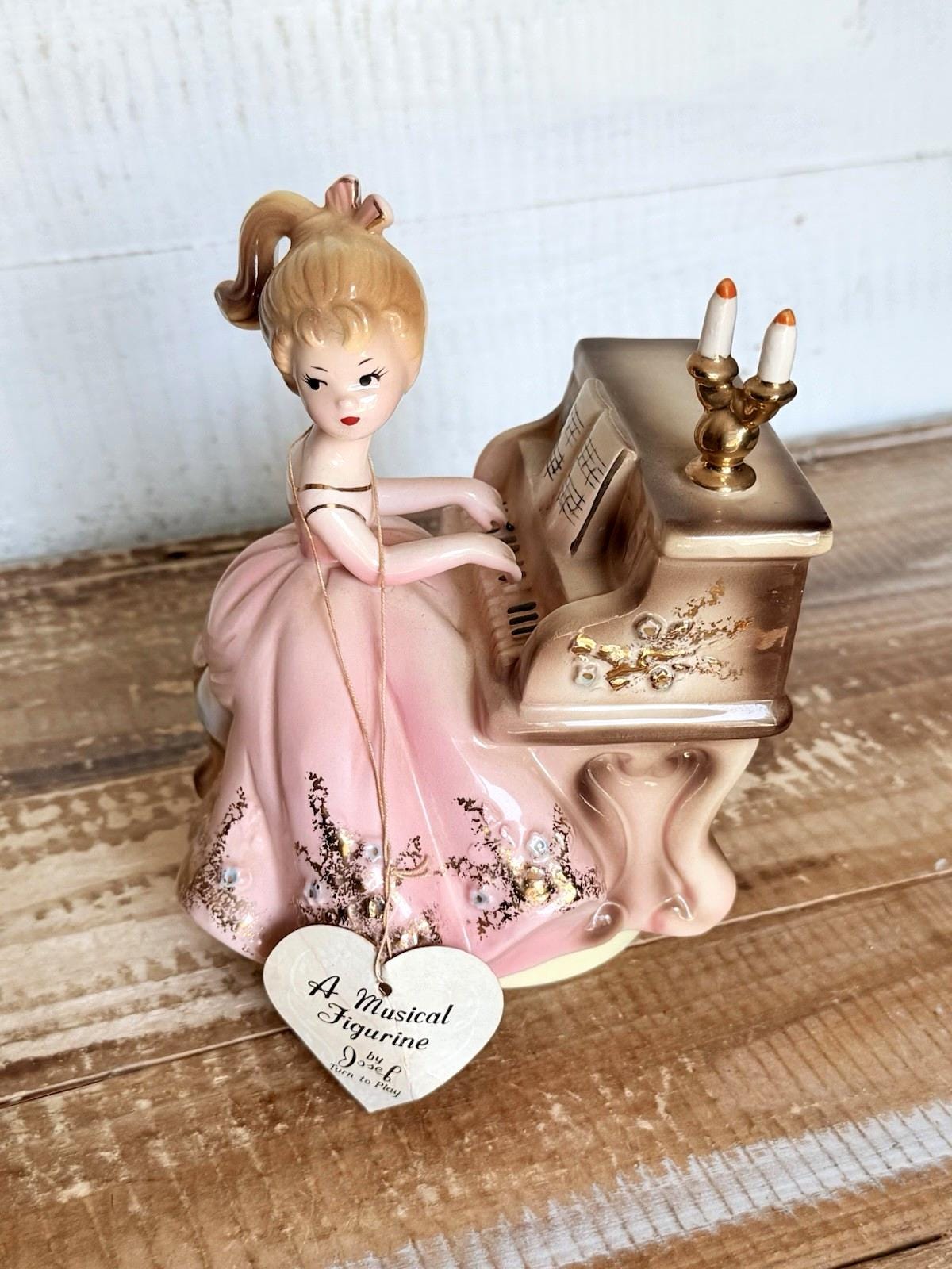 Vintage Josef Originals Tammy Playing Piano Figurine Rotating