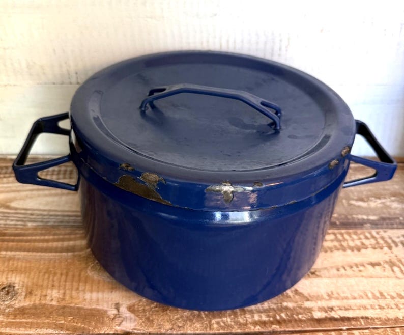 Finel Arabia Seppo Mallat Blue Enamel Pot Set With Lids Mid Century Modern image 2