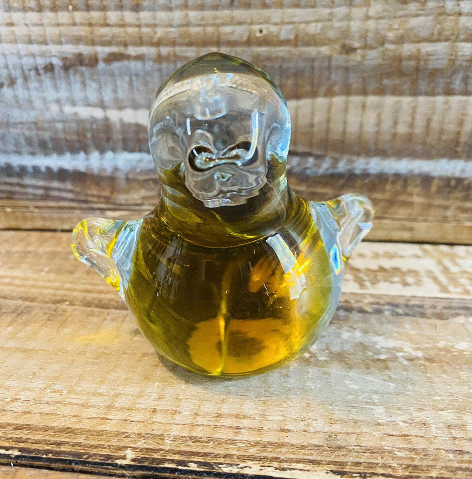 Art Glass Bird Figurine Vintage Amber Clear Hand Blown Sculpture