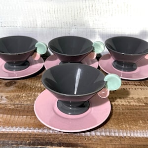 Set of 4 Rare Vintage 1980s Memphis Milano Style Tea Cups & Saucers – Postmodern