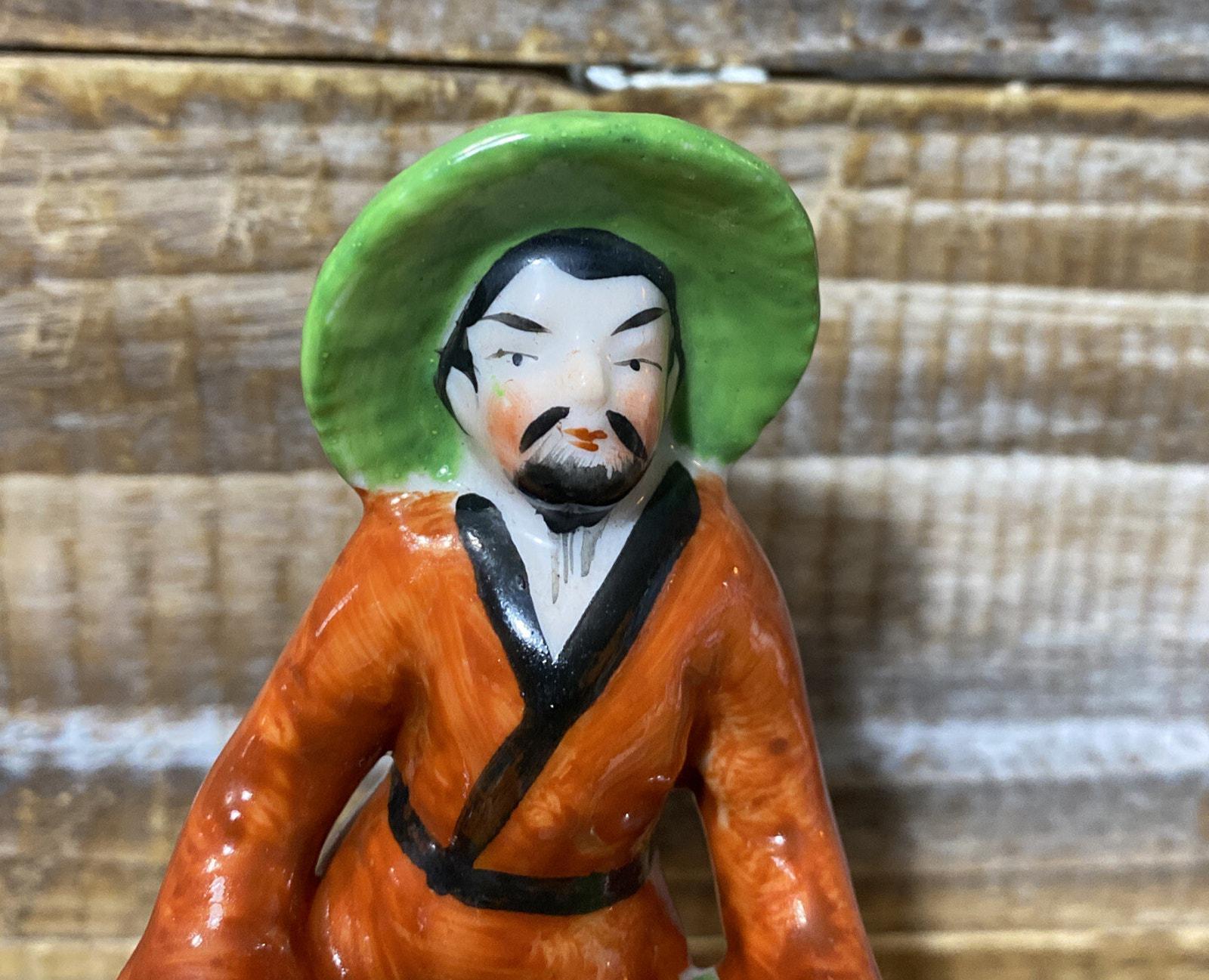 Asian Man Carrying Flower Baskets Figurine Occupied Japan Vintage