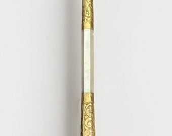 Mango de sombrilla antiguo de 1906, de nácar y latón, ornamentado, estilo victoriano.