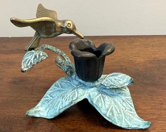 Portacandele vintage a forma di colibrì in ottone verderame di Andrea by Sadek