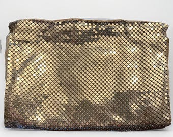 Bolso de mano Whiting & Davis de malla dorada con cierre de cremallera vintage, de noche, de 16,5 cm