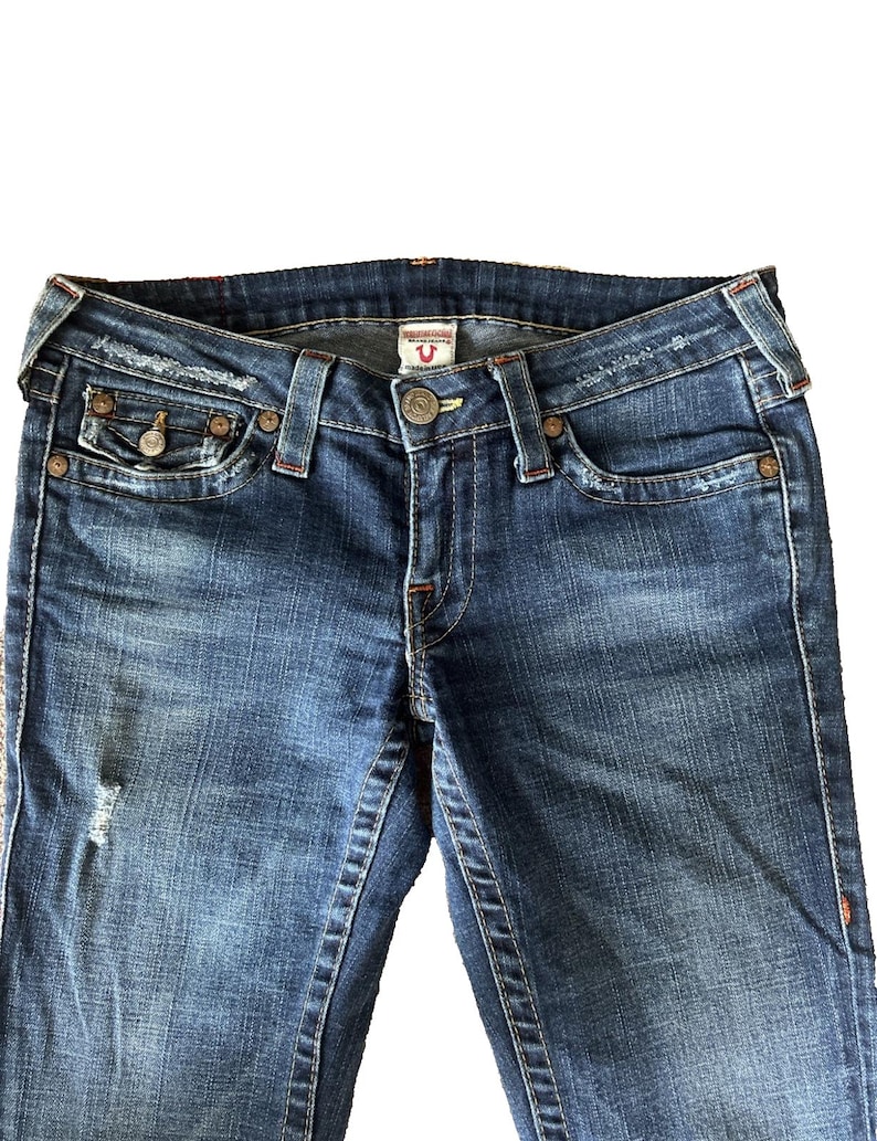 True Religion Y2K Bridget Jeans Womens 29 Low Rise Flare Denim Stitch USA Made image 3
