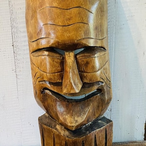 vintage masque facial d'art folklorique en bois sculpté à la main, Mexique 18 po. de haut