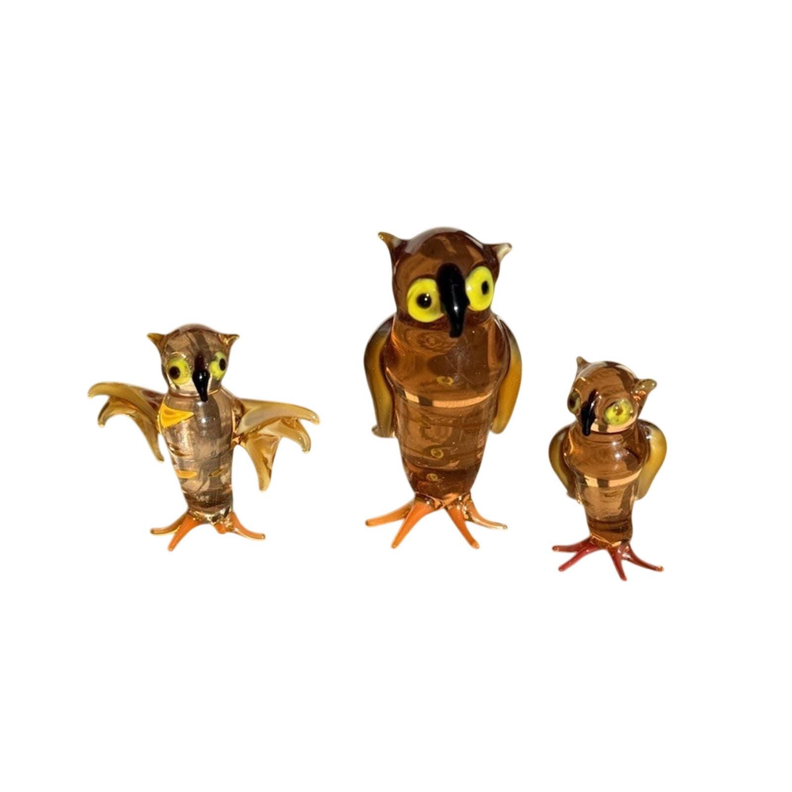 Eames Glass Owl Figurines 1960's Mid Century Set of 3 READ