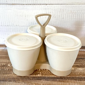 Vintage Tupperware 757-9 Condiment Caddy Server 3 Bowls with Lids Beige