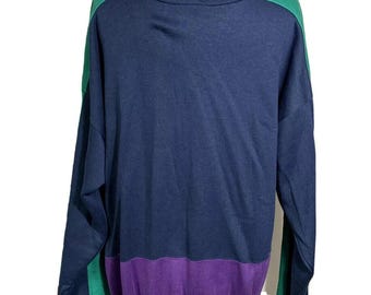Color Block Sweatshirt Southern Classic Navy Purple Green Vintage 90s New NWT