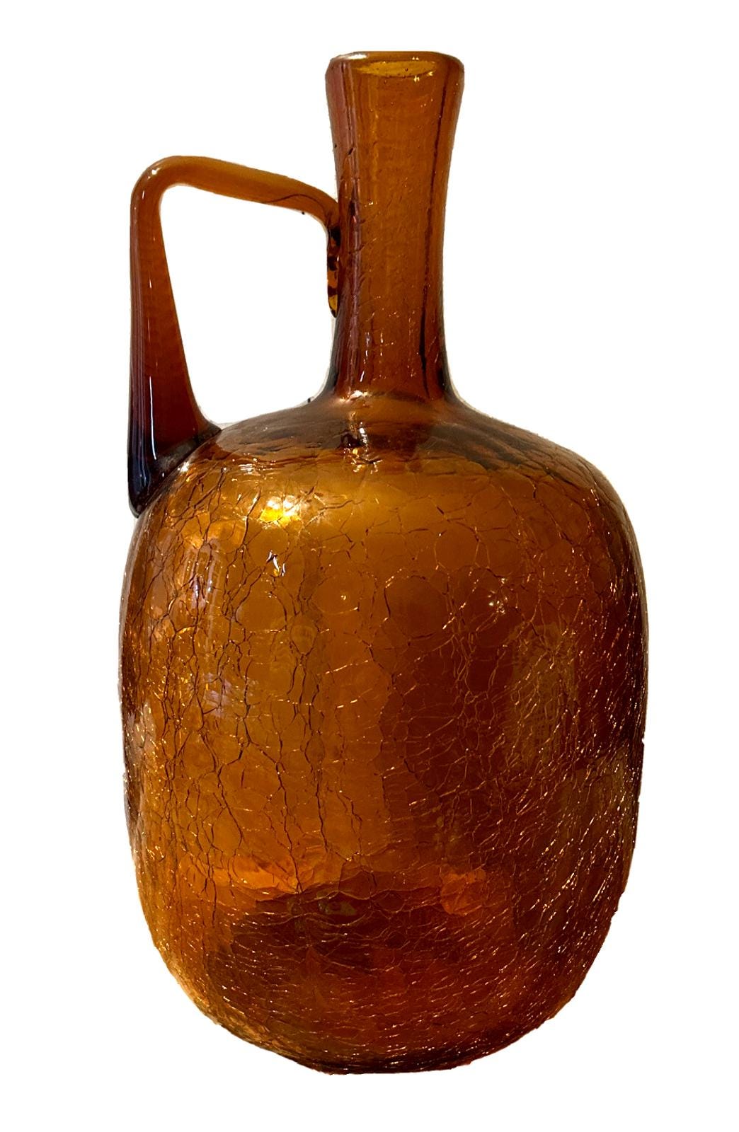 Blenko Hand Blown Jug Vintage MCM Crackle Glass 6526 Amber Honey