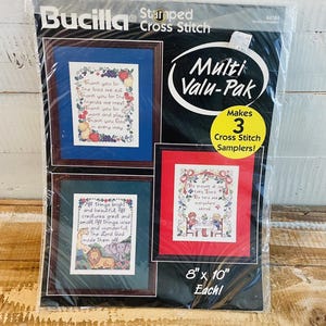 Vintage 1994 Bucilla 3 Cross Stitch Multi Pak 8&quot;x10&quot; Religious Grace Samplers