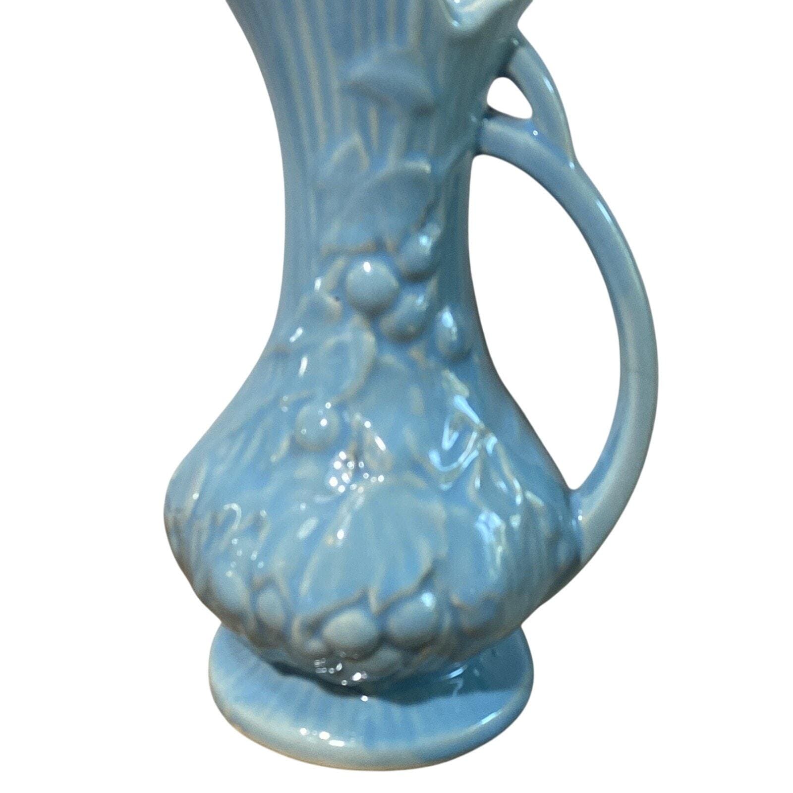 Mccoy Leaves and Berries Pitcher Blue Pottery 1946 Vintage 9 Inch
