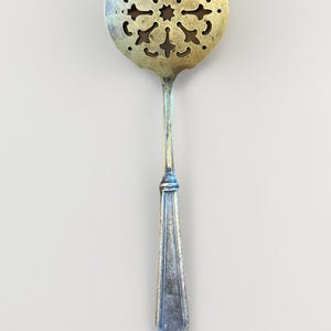 Vintage Sterling Silver Handle Slotted Tomato Serving Spoon Pierced 8.5&quot;