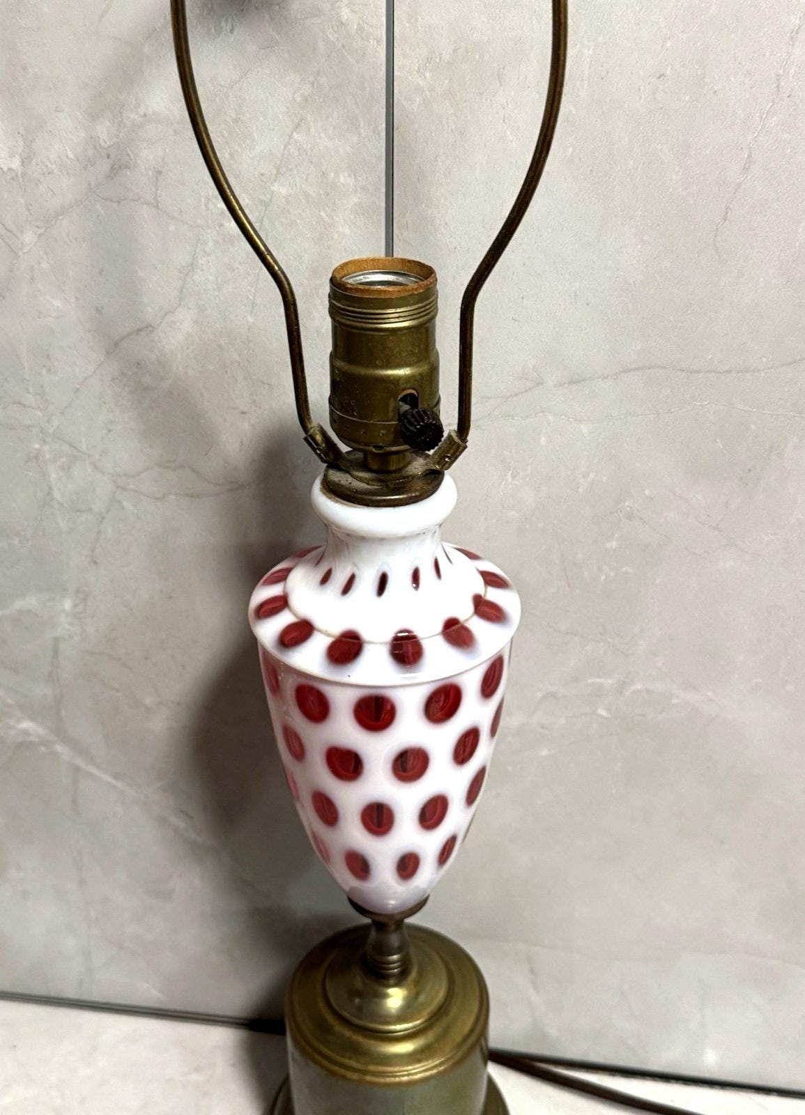 Fenton Cranberry Coin Dot Lamp Opalescent Glass Table Lamp 1950s