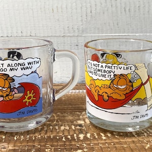 Set 2 Vintage 1978 McDonalds Jim Davis Garfield & Odie Glass Cups Coffee Mugs