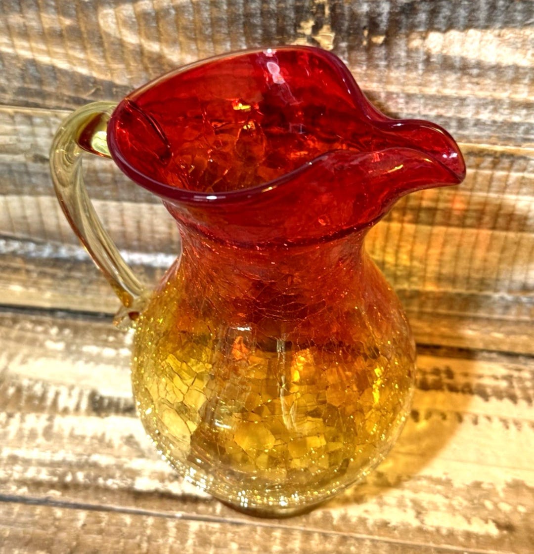 ビンテージ　Amberina ガラス　シュガー＆クリーマーセット Amberina Crackle Glass Pitcher Vintage Blown Art Glass 6.125