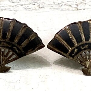 Vintage Siam Niello Sterling Silver Fans Pair Screw Back Earrings