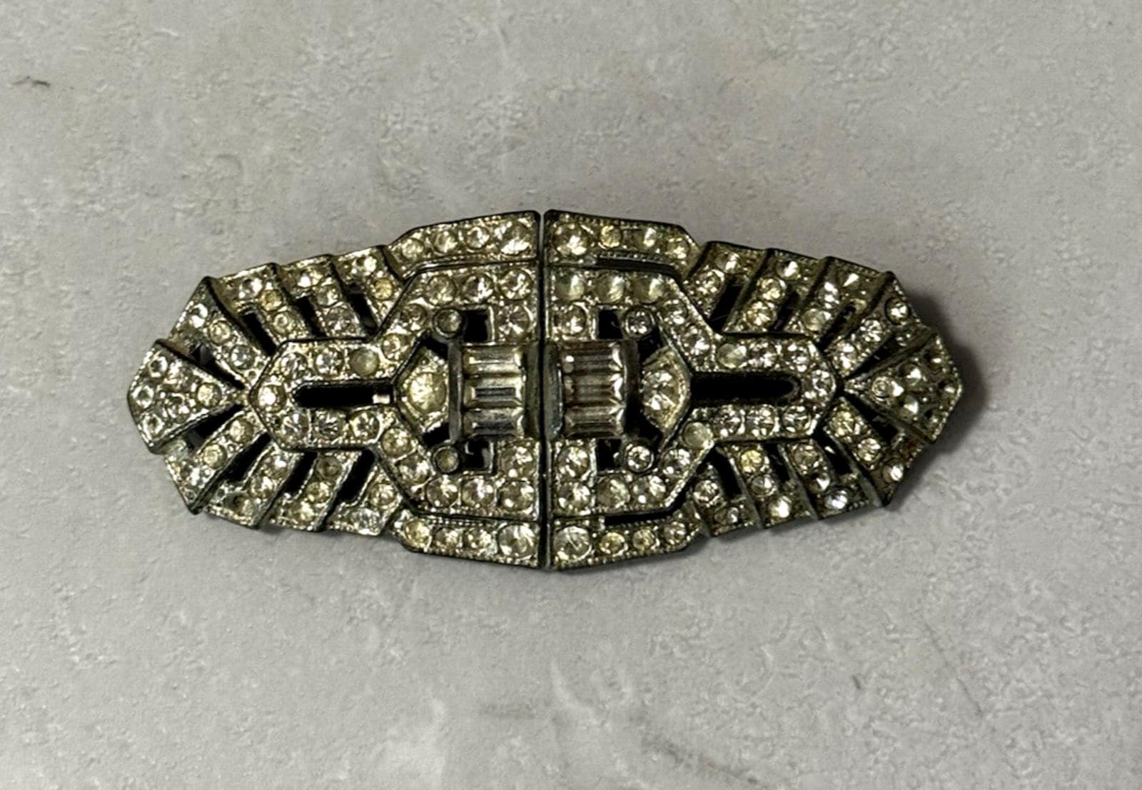 Antique Coro Duette Art Deco Rhinestone Pin Brooch 2.75  display picture 1