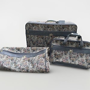Vintage Jaguar Luggage Tapestry 3 Piece Set Floral JC Penny Carry On Garment