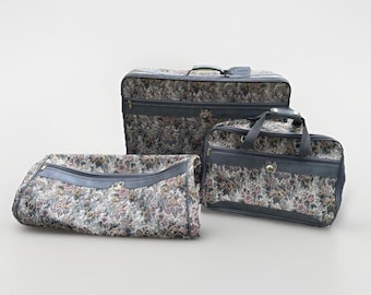 Jaguar Tapestry Floral Luggage Set 3 Piece Vintage Suitcase Carry On JC Penney