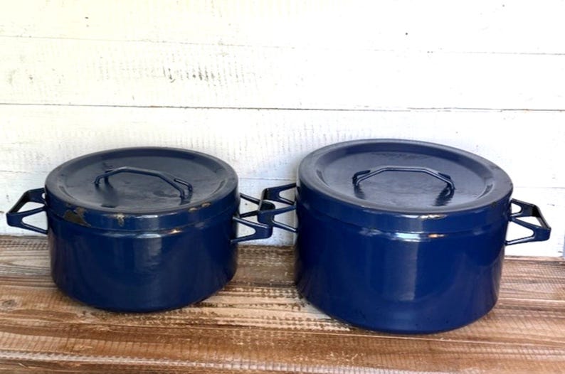 Finel Arabia Seppo Mallat Blue Enamel Pot Set With Lids Mid Century Modern image 11