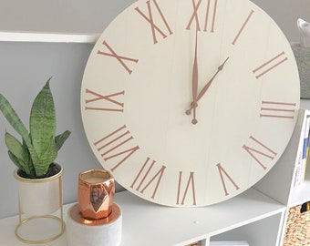 New upgrade*** 24" Antique white & rose gold- Minimalist modern wall clock, contemporary style, scandinavian, nordic design.