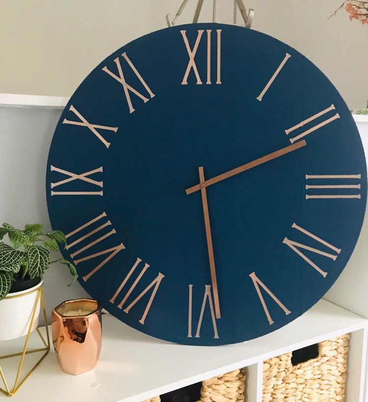 24 Midnight blue & Rose gold modern wall clock Etsy