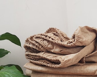 LINEN FITTED SHEET Organic linen bedding Full Queen King Twin sizes