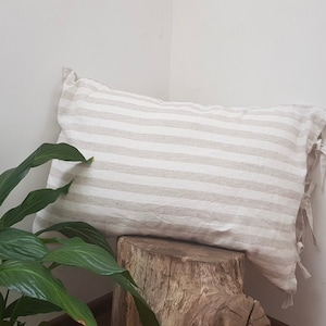 Striped beige and white pillowcase - Envelope closure pillowcase - Natural - Organic - Softened linen - Various sizes - Customized