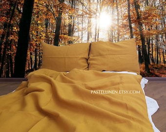 Mustard linen BEDDING SET - 2 pillowcases and duvet cover - Organic bedding - Full size bedding - King size - Queen size