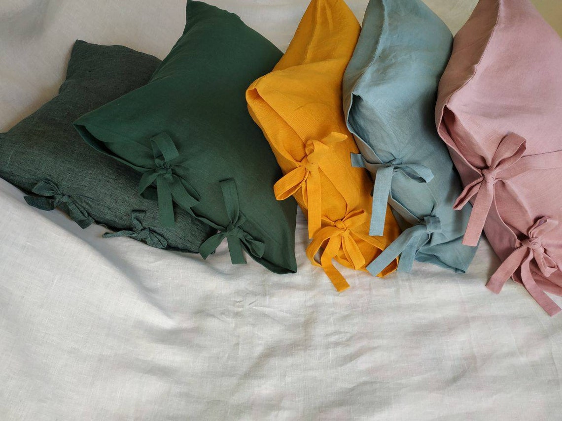 Linen Pillowcase With Ribbon Envelope Closure Pillowcase Etsy