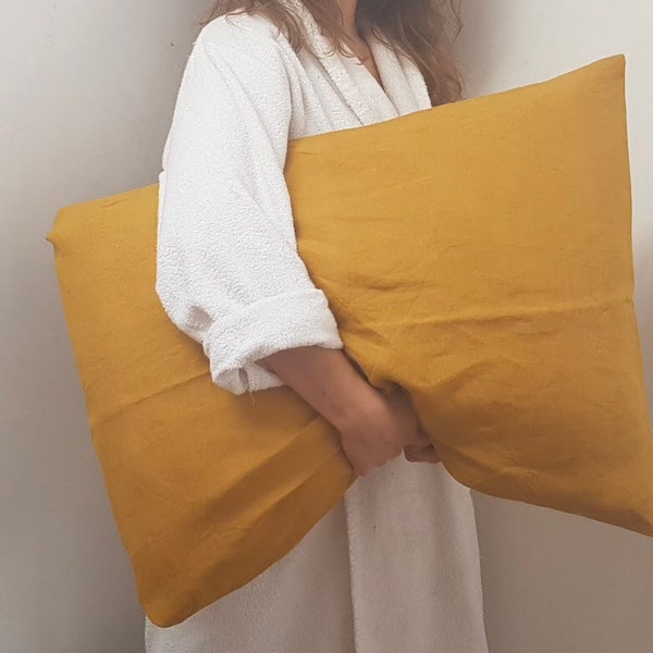 Mustard linen pillowcase - Envelope closure pillowcase - Natural - Organic - Softened linen - Pillow case - Customized - Christmas Gift