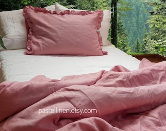 Funda nórdica de lino rosa empolvado: tamaño matrimonial, king, queen o a medida / Ropa de cama de lino