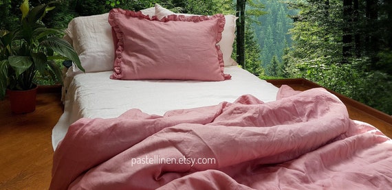 Dusty Rose linen DUVET COVER: Full, King, Queen or Custom size / Linen bedding