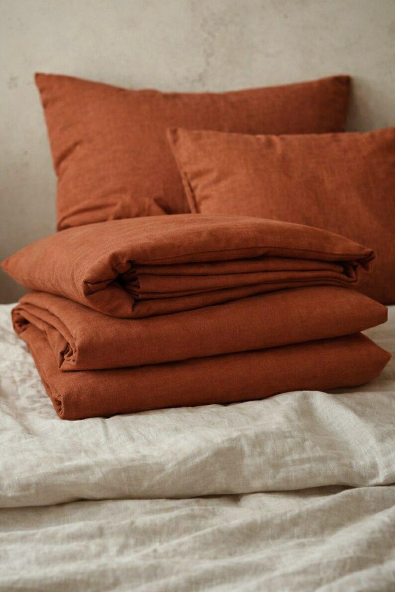 Terracota / Naranja quemado / Lino orgánico FUNDA NÓRDICA: Tamaños matrimonial, queen, king, twin y doble Navidad imagen 7