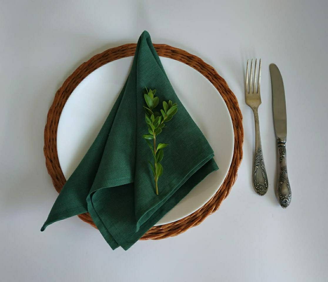 Emerald green Linen napkins Napkins set Bulk Tableware Wedding Etsy
