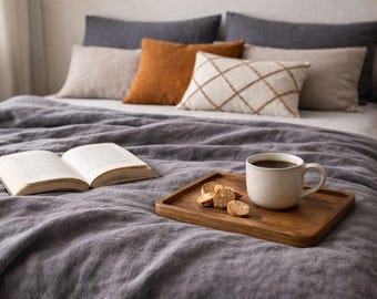 チャコールグレーのリネン寝具セット - ダークグレーのキングサイズ