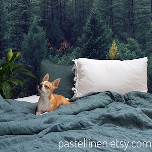 Linen BEDDING SET - 2 pillowcases and duvet cover - Green duvet set - Natural bedding - Full -King - Queen size - Organic - Melange- green