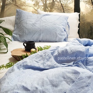 Sky blue DUVET COVER, Organic linen,  Housewarming gift for women