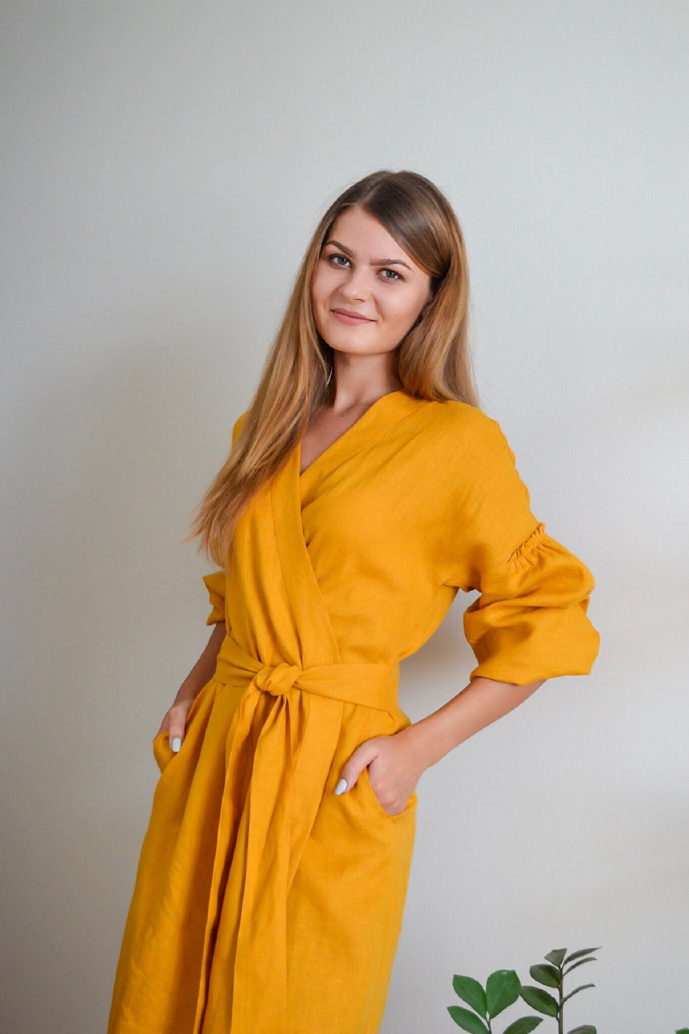 Mustard Linen Dress Amber Dress Women Wrap Dress Linen | Etsy